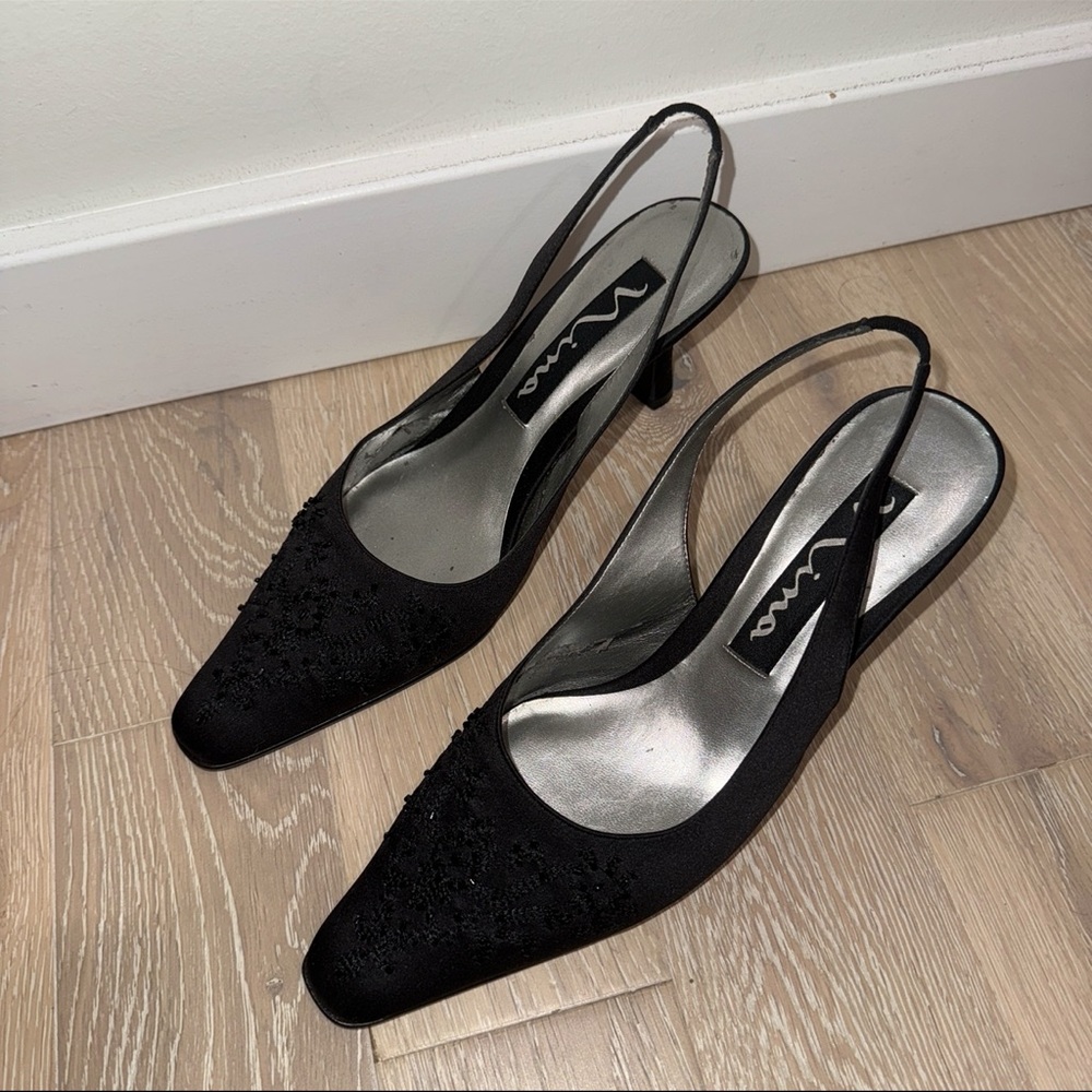 Sophisticated Black Suede Slingback Heels